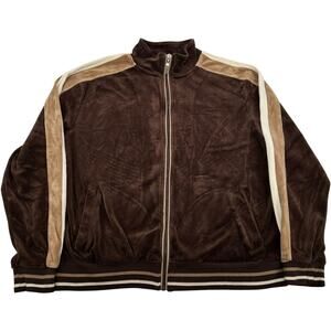 Vintage y2k Women's Brown Erika Full Zip Velour Track Jacket Sweatshirt Sz L